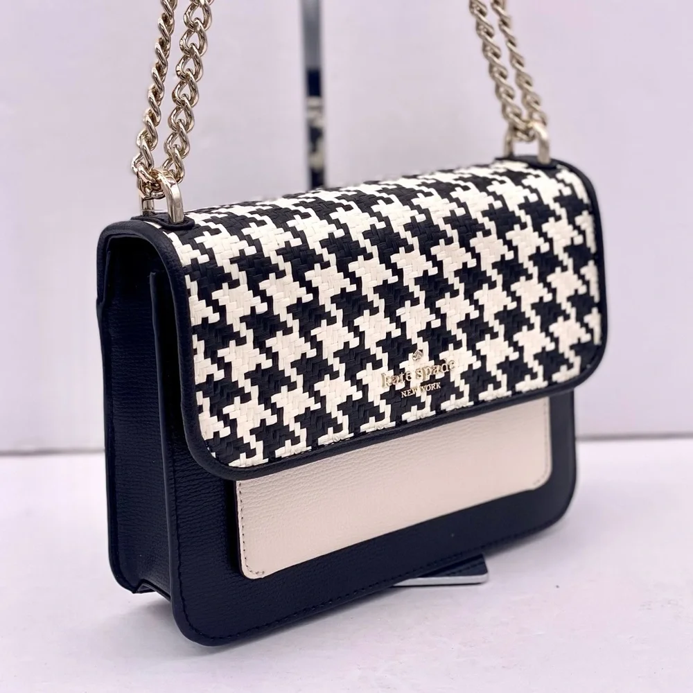 Kate Spade Remi Woven Houndstooth Flap Chain Shoulder Bag Crossbody